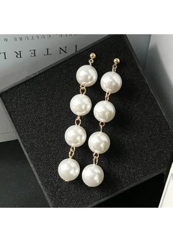 Patchwork White Round Pearl Design Earrings - unsigned - Modalova