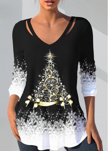 Black Cut Out Christmas Tree Print T Shirt - unsigned - Modalova
