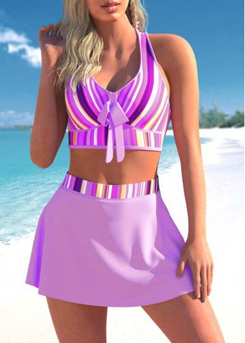Criss Cross Striped Light Purple Bikini Top - unsigned - Modalova