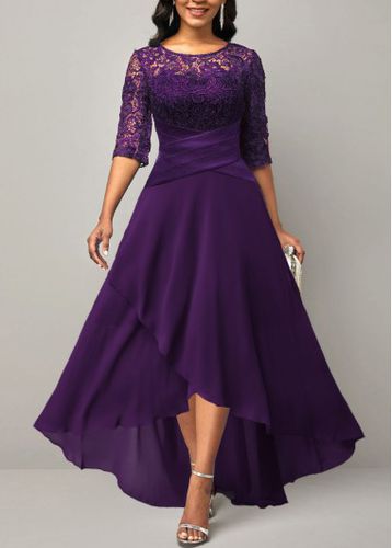 Purple Lace Patchwork Half Sleeve Dress - unsigned - Modalova