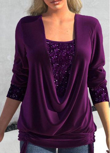 Purple Sequin Long Sleeve Square Neck T Shirt - unsigned - Modalova