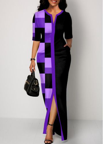 Purple Split Geometric Print Maxi Dress - unsigned - Modalova