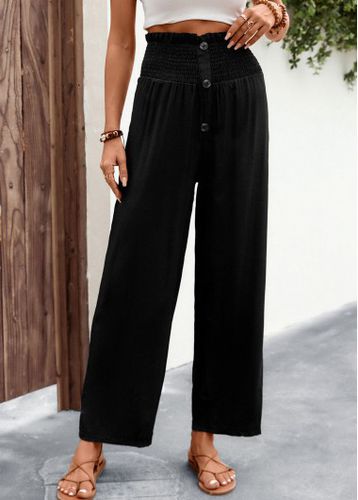 Black Button Regular Elastic Waist High Waisted Pants - unsigned - Modalova