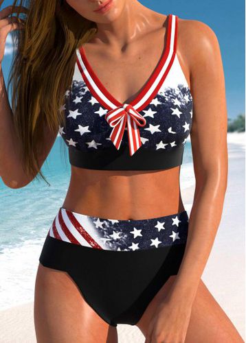 Bowknot High Waisted American Flag Print Bikini Set - unsigned - Modalova