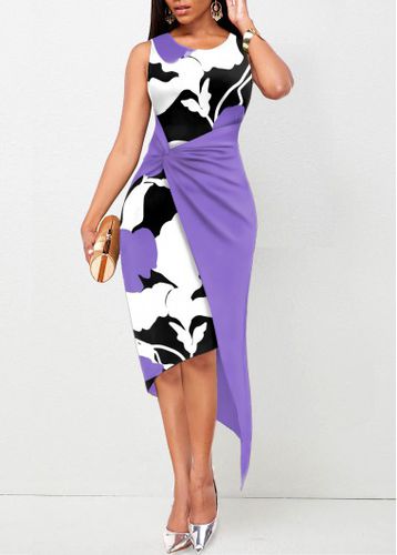 Purple Twist Floral Print Sleeveless Bodycon Dress - unsigned - Modalova
