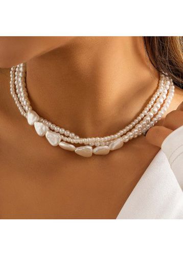 White Asymmetric Pear Detail Layered Necklace - unsigned - Modalova