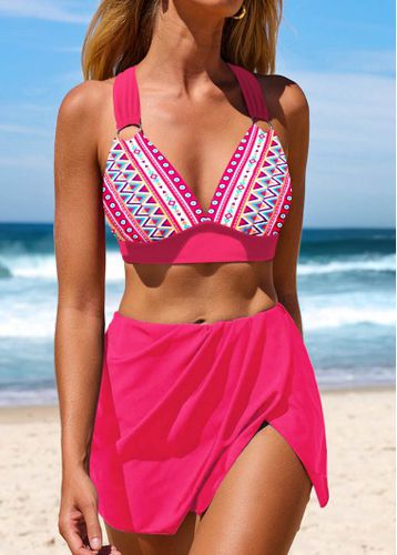 Hot Pink Circular Ring Mid Waisted Geometric Print Bikini Set - unsigned - Modalova