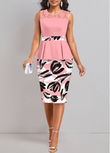 Pink Lace Floral Print Sleeveless Dress - unsigned - Modalova