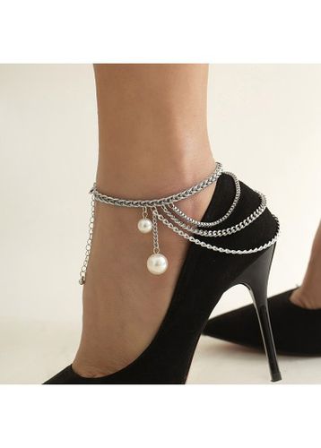 Layered Pearl Detail Silvery White Anklet - unsigned - Modalova