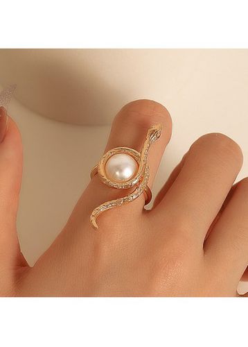Gold Metal Snake Design Pearl Ring - unsigned - Modalova