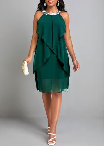 Green Sequin H Shape Sleeveless Round Neck Dress - unsigned - Modalova