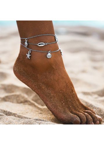 Silvery White Conch Starfish Detail Anklet - unsigned - Modalova