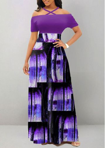 Purple Criss Cross Ombre Short Sleeve Maxi Dress - unsigned - Modalova