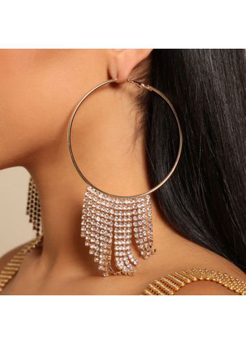 Gold Metal Round Rhinestone Detail Earrings - unsigned - Modalova