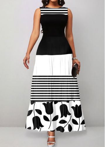 Black Patchwork Geometric Print Sleeveless Maxi Dress - unsigned - Modalova
