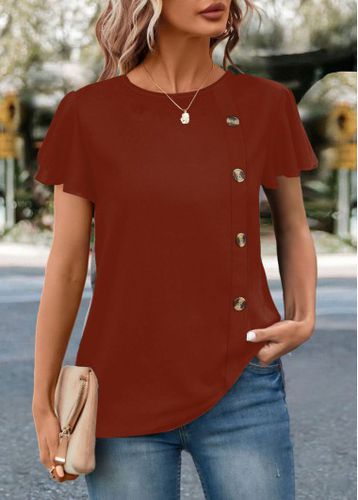 Brick Red Button Short Sleeve T Shirt - unsigned - Modalova