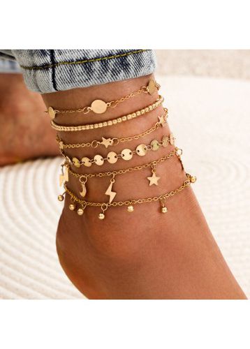Golden Round Star Shape Design Anklet Set - unsigned - Modalova