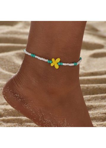Turquoise Butterfly Design Beads Detail Anklet - unsigned - Modalova