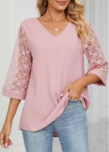 Light Pink Lace Half Sleeve T Shirt - unsigned - Modalova