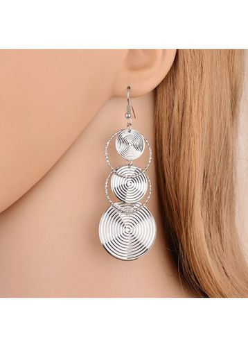 Silver Round Circular Design Copper Earrings - unsigned - Modalova