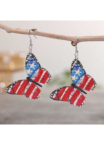 Wood Detail Multi Color Butterfly Earrings - unsigned - Modalova