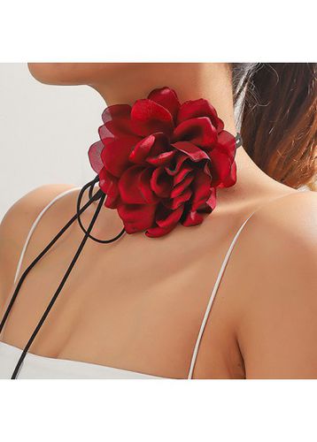 Red Rose Shape Design Tie Necklace - unsigned - Modalova