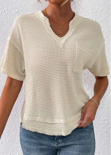 Beige Pocket Short Sleeve Split Neck T Shirt - unsigned - Modalova