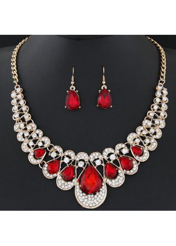 Alloy Detail Red Necklace and Earrings - unsigned - Modalova