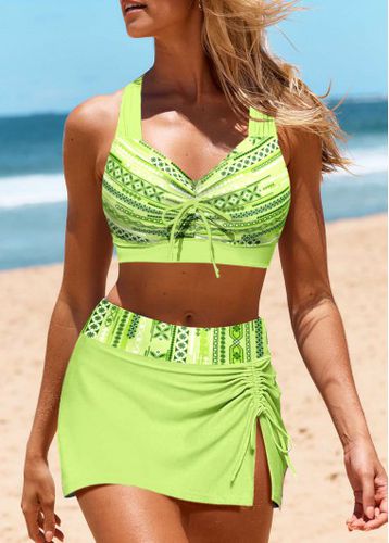 Striped Criss Cross Neon Green Bikini Set - unsigned - Modalova