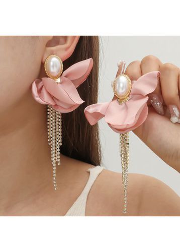 Tassel Pearl Pink Oval Design Earrings - unsigned - Modalova