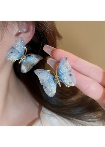 Rhinestone Detail Sky Blue Butterfly Alloy Earrings - unsigned - Modalova