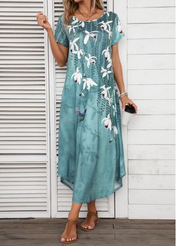 Turquoise Pocket Floral Print Shift Dress - unsigned - Modalova