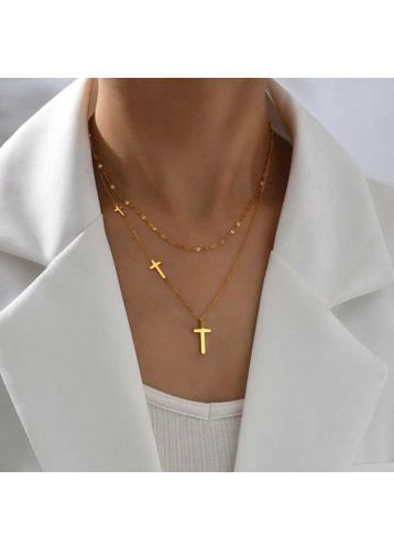 Layered Golden Cross Design Alloy Necklace - unsigned - Modalova
