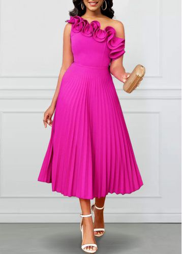 Hot Pink Pleated Sleeveless One Shoulder Dress - unsigned - Modalova
