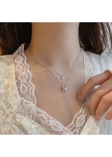Alloy Detail Butterfly Design Silver Necklace - unsigned - Modalova