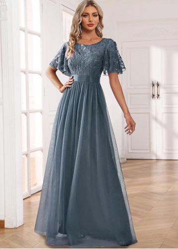 Dusty Blue Lightweigh Short Sleeve Maxi Dress - unsigned - Modalova