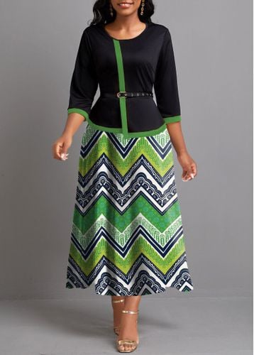 Green Fake 2in1 Tribal Print Maxi Dress - unsigned - Modalova
