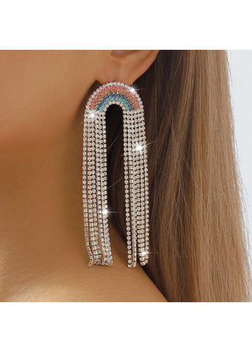 Silvery White Rainbow Detail Alloy Earrings - unsigned - Modalova