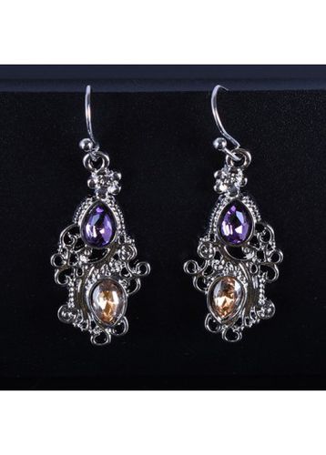Silver Floral Rhinestone Hollow Design Earrings - unsigned - Modalova
