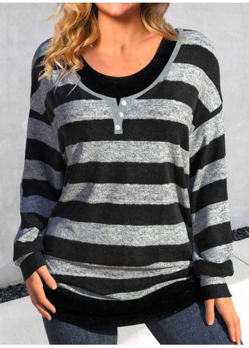Black Fake 2in1 Striped Long Sleeve T Shirt - unsigned - Modalova