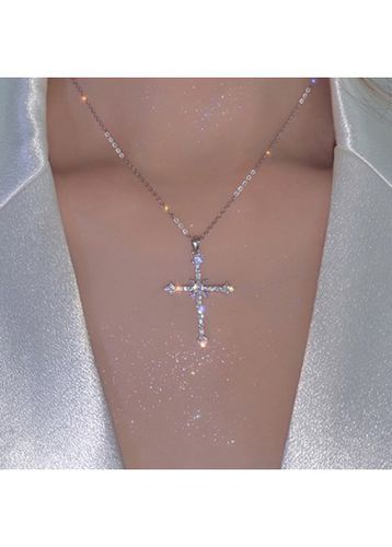 Silver Cross Alloy Rhinestone detail Necklace - unsigned - Modalova
