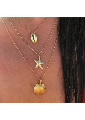 Golden Star Alloy Layered Design Necklace - unsigned - Modalova
