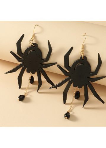 Patchwork Halloween Black Spider Design Earrings - unsigned - Modalova