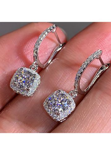 Copper Detail Silvery White Square Earrings - unsigned - Modalova
