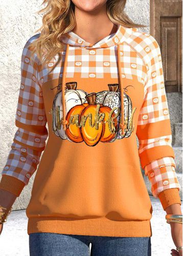 Neon Orange Halloween Pumpkin Print Long Sleeve Hoodie - unsigned - Modalova