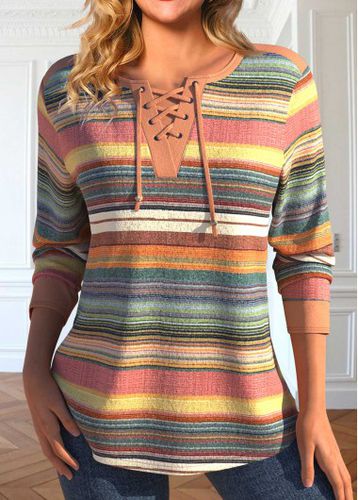 Multi Color Lace Up Long Sleeve T Shirt - unsigned - Modalova