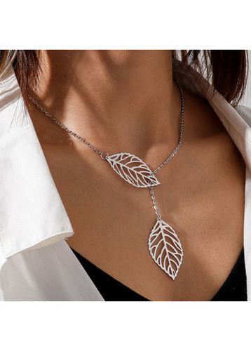 Silvery White Leaf Alloy Hollow Necklace - unsigned - Modalova