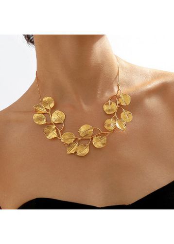 Golden Leaf Design Alloy Detail Necklace - unsigned - Modalova