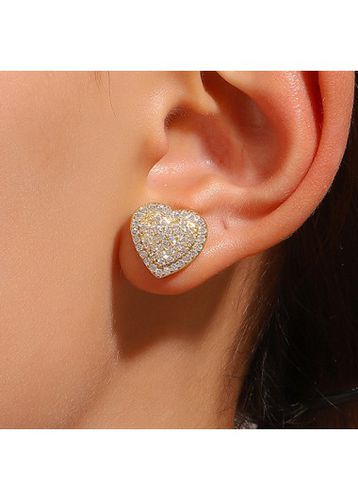 Copper Detail Hot Drilling Gold Heart Earrings - unsigned - Modalova