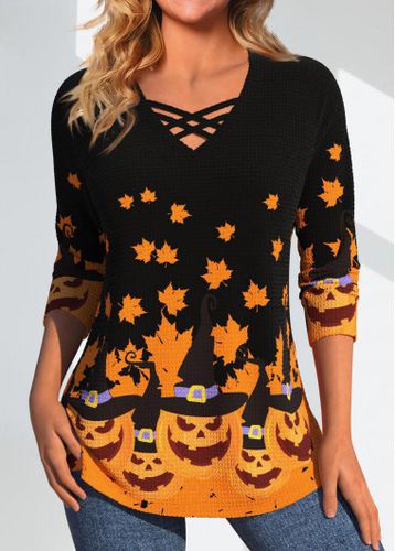 Orange Criss Cross Halloween Print T Shirt - unsigned - Modalova